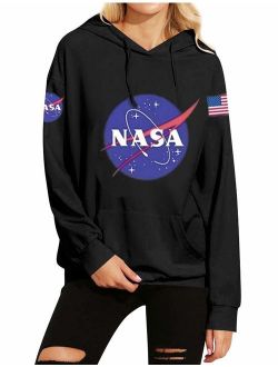 Phoenix_us Women Fall Winter Warm NASA Logo Hoodie Sweatshirt with Pocket Space Pullover