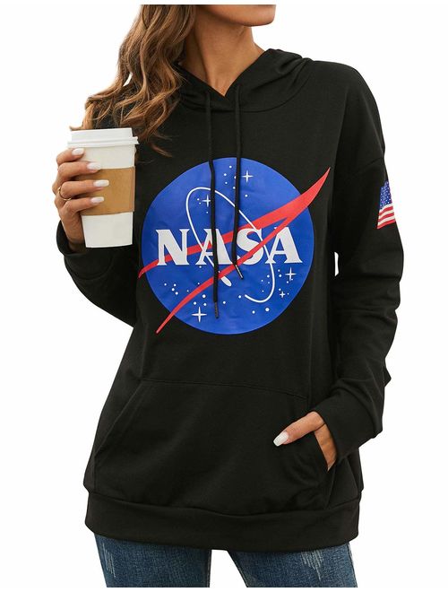 Phoenix_us Women Fall Winter Warm NASA Logo Hoodie Sweatshirt with Pocket Space Pullover