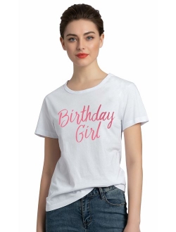 PINJIA Womens Cotton Short Sleeve Cute Birthday Girl Tshirts Top Tees(MXT01)