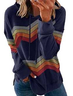 GOLDPKF Striped Color Block Hoodies for Womens Long Sleeve Pullover Sweatshirts
