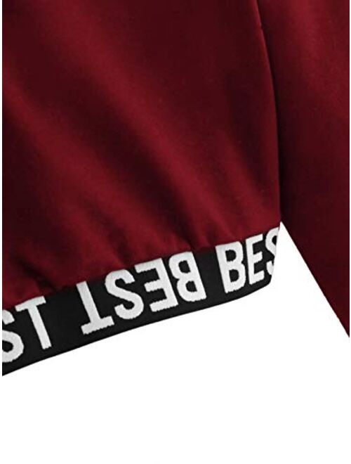 SweatyRocks Women's Letter Print Color Block Long Sleeve Crop Top Hoodies Pullover Sweatshirt