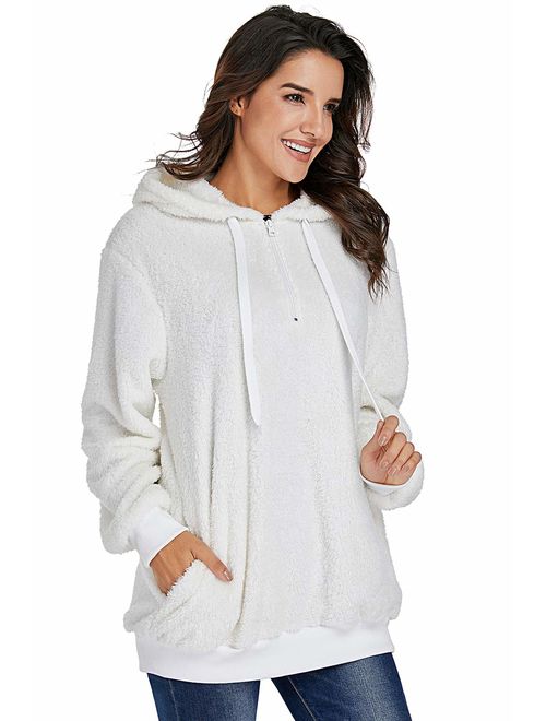 Actloe Women Hoodie Fuzzy Pullover Sweatshirt Casual Outwear with Pockets