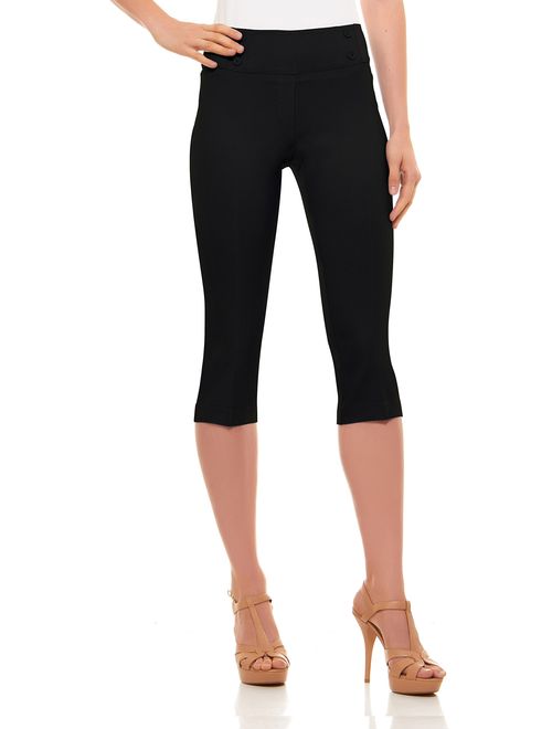 Velucci Womens Classic Fit Capri Pants - Pull On Style Capris with Detailed Design