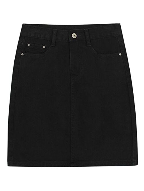 chouyatou Women's Basic Five-Pocket Rugged Wear Denim Skirt with Slit