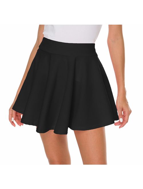 Sinono Basic Stretchy Solid Flared Casual Mini Pleated Skater Skirt