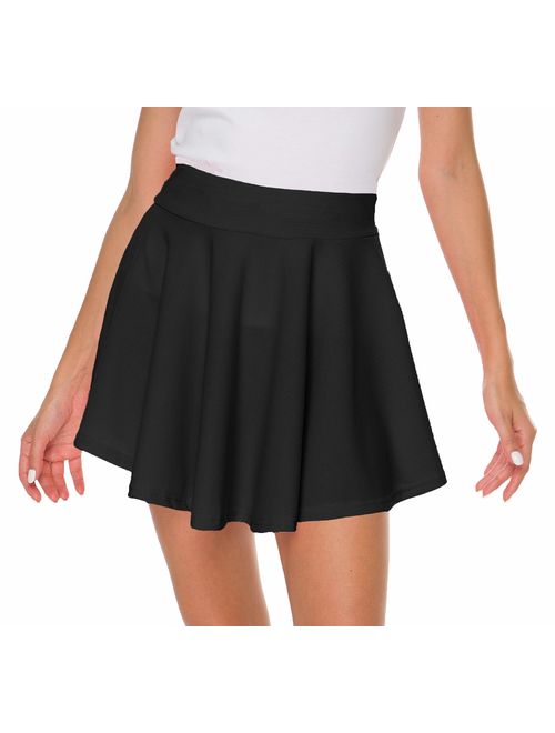 Sinono Basic Stretchy Solid Flared Casual Mini Pleated Skater Skirt