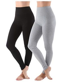 AEKO Women's Thick Yoga Soft Cotton Blend High Waist Compression Leggings with Tummy Control 