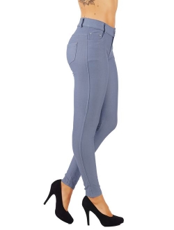 5StarsLine Women's Jean Look Jeggings Tights Slim Fit Pull Up Pants Solid Colors Full Length and Capri Casual Leggings S-3X