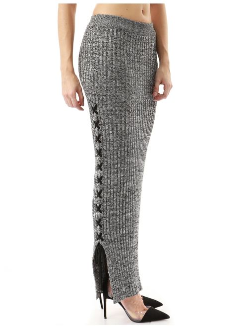 PattyBoutik Women's Lace Up Side Marled Sweater Skirt