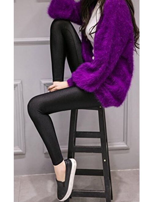 Romastory Women's Stretched Shiny Sports Leggings Elastic Pants Leggings Tights