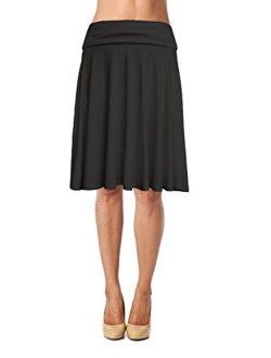 Womens Basic Soft Stretch Mid Midi Knee Length Flare Flowy Skirt Made in USA