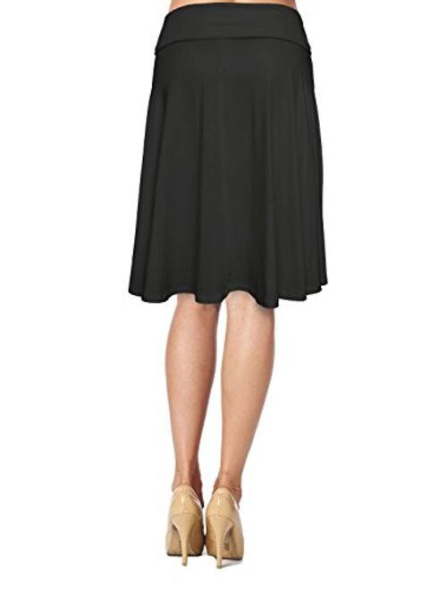 Womens Basic Soft Stretch Mid Midi Knee Length Flare Flowy Skirt Made in USA