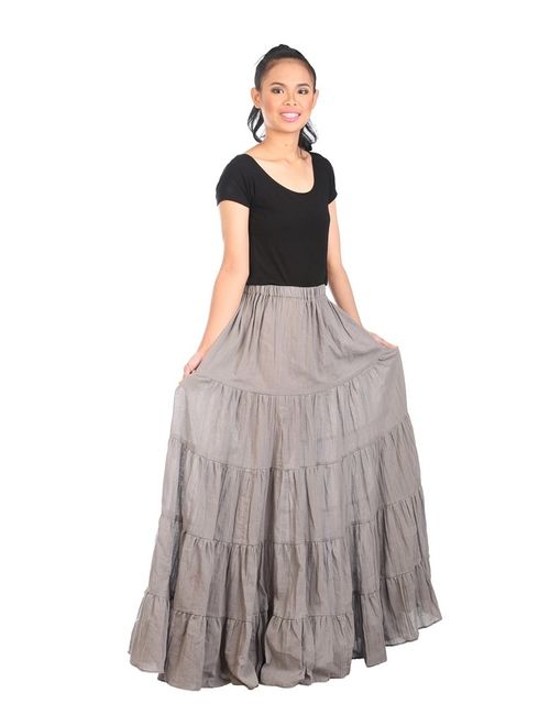 Lannaclothesdesign Women's Cotton Long Ruffle Full Circle Long Skirts Maxi Skirt