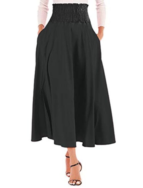 Calvin Klein Calvin&Sally Women's Casual Flowy Dress High Waist Pleated Midi Skirt with Pockets