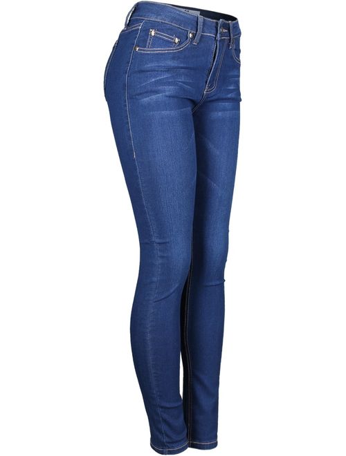 2LUV Women's Stretchy 5 Pocket Dark Denim Skinny JeansA