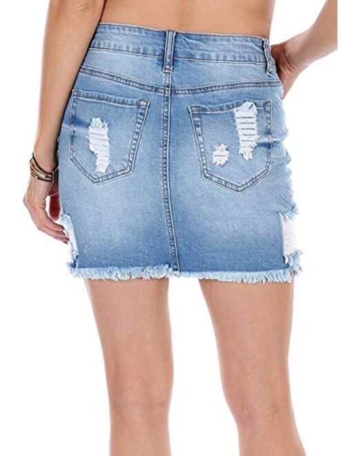 Wax Women's Juniors Casual Distressed A-Line Denim Short Skirt