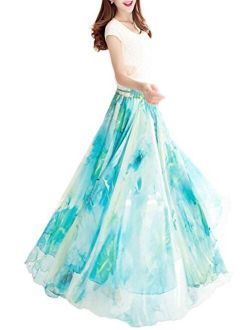 Afibi Boho Floral Long Summer Beach Chiffon Wrap Cover Up Maxi Skirt for Women