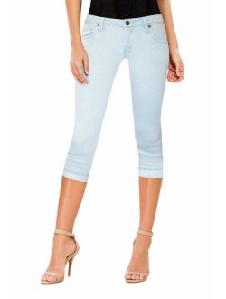 Hybrid & Company Women's Super Stretchy Deep Wide Cuff/Capri Denim Jeans