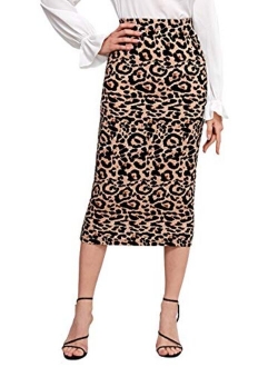 Women's Solid Basic Below Knee Stretchy Pencil Skirt