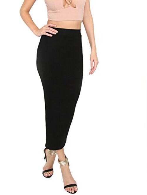 MakeMeChic Women's Solid Basic Below Knee Stretchy Pencil Skirt