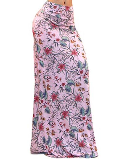 Vivicastle Women's USA Colorful Printed Fold Over Waist Long Maxi Skirt
