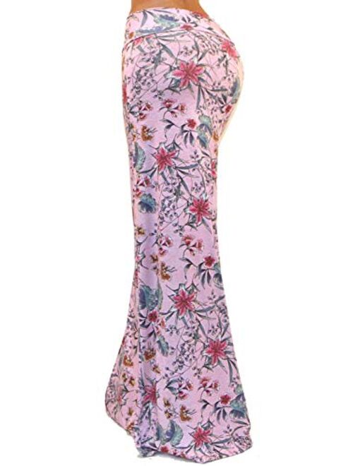 Vivicastle Women's USA Colorful Printed Fold Over Waist Long Maxi Skirt