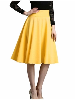 Imagine Women's Basic Solid Versatile Stretchy Flared Casual Mini Skater Skirt