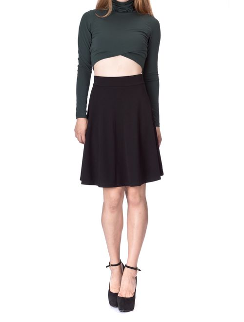 Dani's Choice Simple Stretch A-line Flared Knee Length Skirt