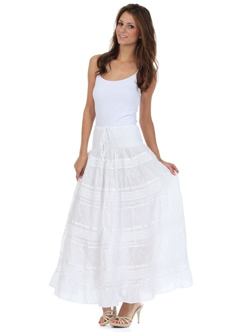 Sakkas Lace and Ribbon Peasant Boho Skirt
