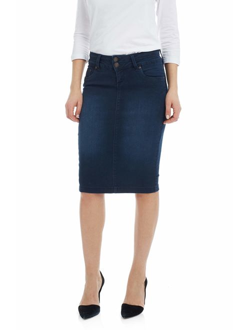 ESTEEZ Women's Denim Pencil Skirt - Knee Length - Stretch Jean - Beverly Hills