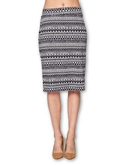 Women's High Waist Knit Stretch Multi Print Office Pencil Skirt (S-3XL) -Made in USA