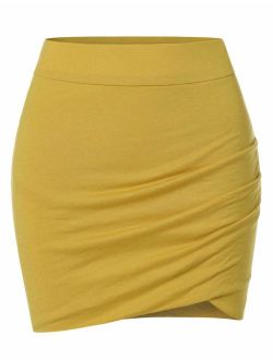 NEARKIN Womens Stretchy Waistband Shirring Fitted Mini Skirt