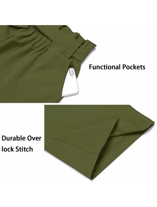 Freeprance Women's Pants Casual Trouser Paper Bag Pants Elastic Waist Slim Pockets