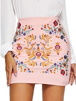 Women's Casual Floral Embroidered Bodycon Short Mini Skirt