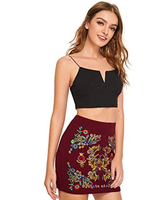 SheIn Women's Casual Floral Embroidered Bodycon Short Mini Skirt