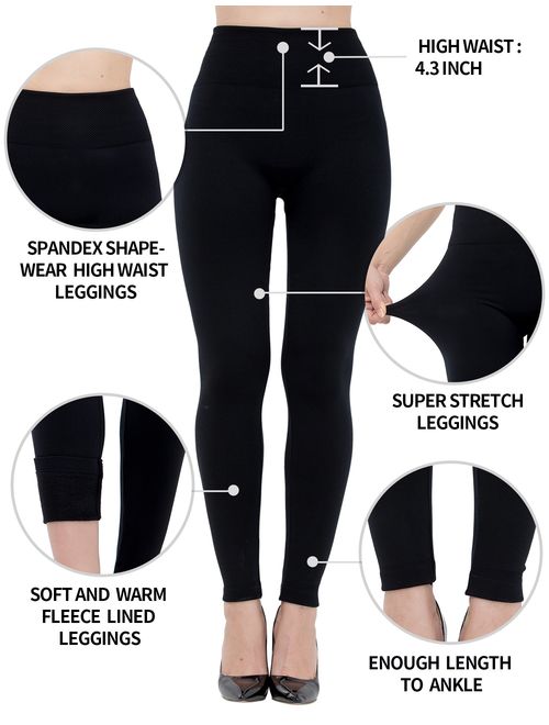 Dimore Womens Fleece Lined Leggings High Waist-Stretch Leggings Pants Thick Tights
