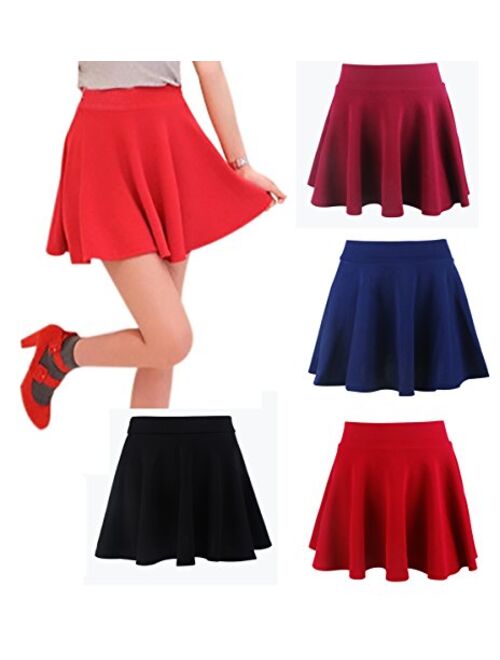 Moxeay Women's Basic A Line Pleated Circle Stretchy Flared Skater Skirt