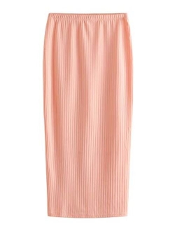 Women's Basic Plain Stretchy Ribbed Knit Split Full Length Skirt