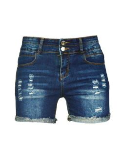 PHOENISING Women's Sexy Stretchy Fabric Hot Pants Distressed Denim Shorts,Size 2-16