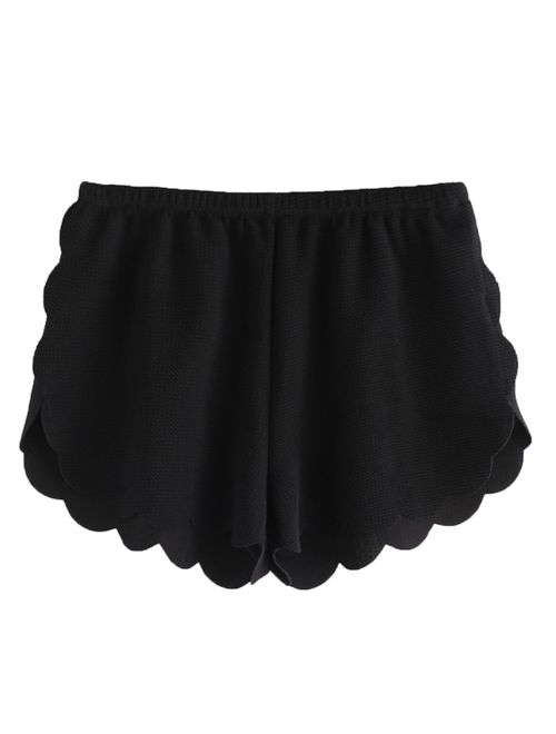 MakeMeChic Women's Solid Elastic Waist Scalloped Casual Fitted Shorts
