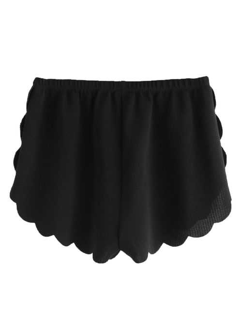 MakeMeChic Women's Solid Elastic Waist Scalloped Casual Fitted Shorts