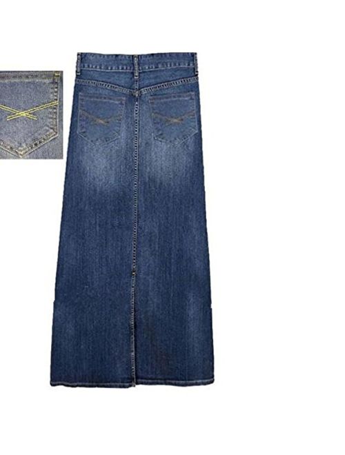 Skirt BL Women's Maxi Pencil Jean Skirt- High Waisted A-Line Long Denim Skirts for Ladies- Blue Jean Skirt