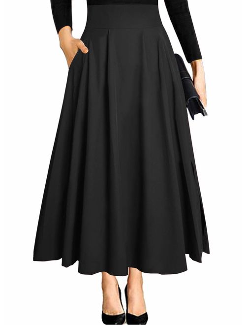 Ranphee Women's Ankle Length High Waist A-line Flowy Long Maxi Skirt with Pockets