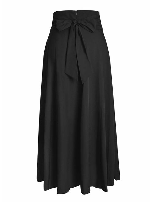Ranphee Women's Ankle Length High Waist A-line Flowy Long Maxi Skirt with Pockets