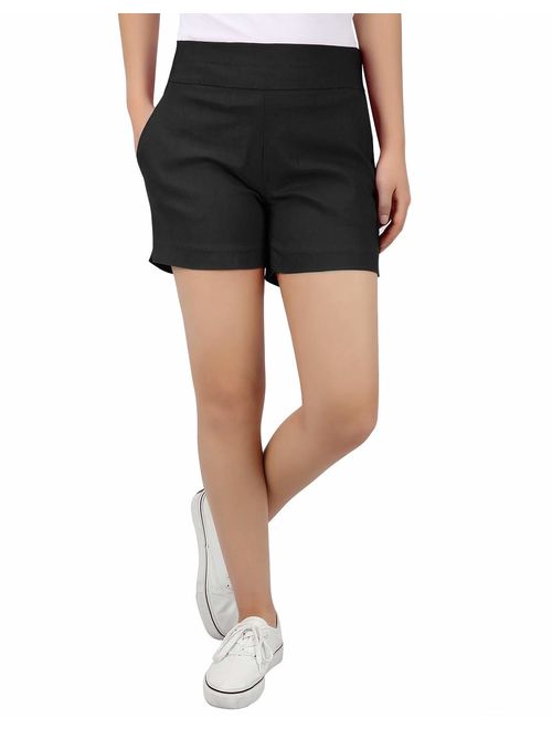 HDE Chino Shorts for Women 4" Inseam Elastic High Waisted Casual Summer Shorts