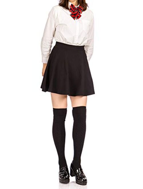 Basic Solid Stretchy Cotton High Waist A-line Flared Skater Mini Skirt