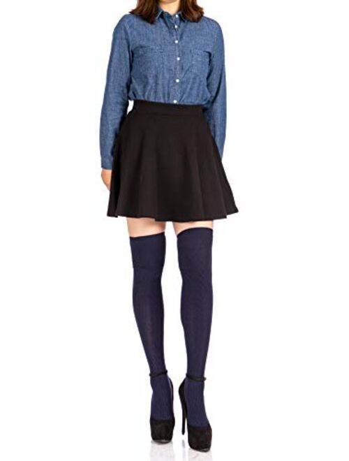 Basic Solid Stretchy Cotton High Waist A-line Flared Skater Mini Skirt