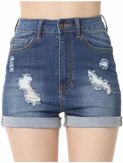 cunlin High Waist Frayed Raw/Folded Hem Denim Shorts for Women Ripped high Waisted Tassel Fringe Jeans Shorts