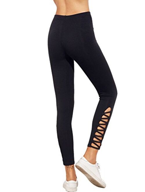 SweatyRocks Womens High Waisted Cutout Ripped Skinny Leggings Yoga Active Pants
