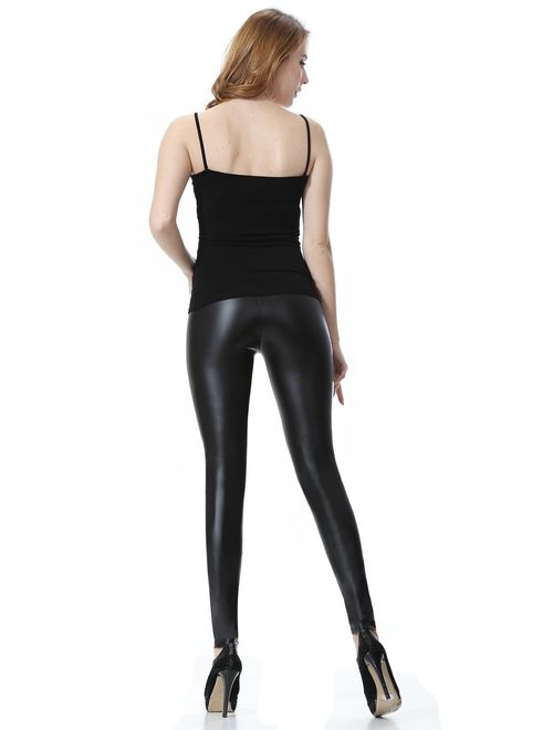 Everbellus Sexy Black Faux Leather Leggings for Women Fashion Pants